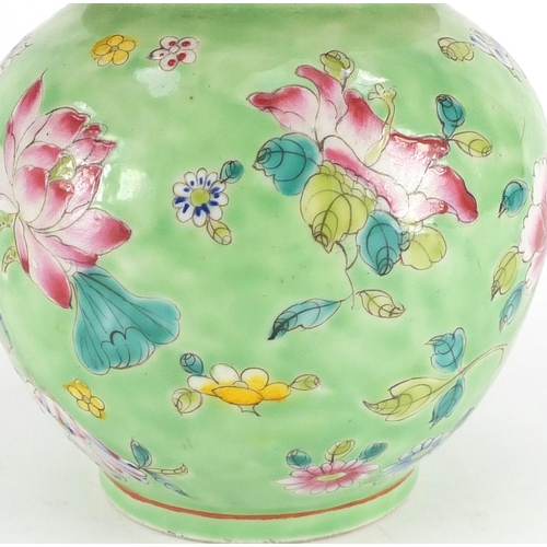 395 - Chinese porcelain lidded vase and cover, finely hand painted in the famille rose palette with flower... 