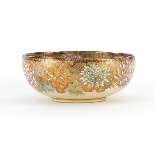 452 - Japanese Satsuma pottery bowl, hand painted with One Thousand Flowers, painted marks to the base, 16... 