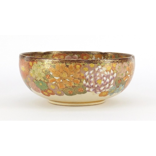 452 - Japanese Satsuma pottery bowl, hand painted with One Thousand Flowers, painted marks to the base, 16... 