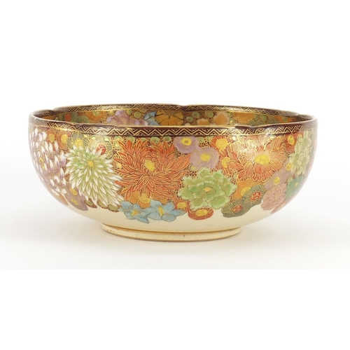 452 - Japanese Satsuma pottery bowl, hand painted with One Thousand Flowers, painted marks to the base, 16... 