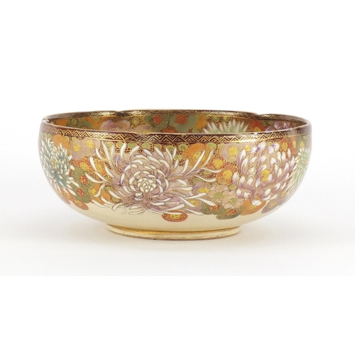 452 - Japanese Satsuma pottery bowl, hand painted with One Thousand Flowers, painted marks to the base, 16... 