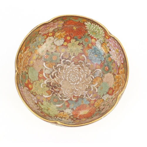 452 - Japanese Satsuma pottery bowl, hand painted with One Thousand Flowers, painted marks to the base, 16... 