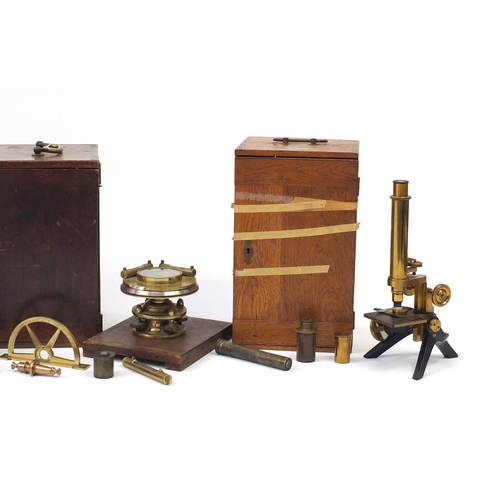 17 - 19th century and later scientific instruments with travel cases including a part Theodolite by Troug... 