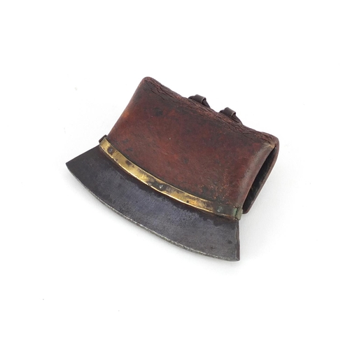 486 - Japanese Hiuchi-Bukuro tinder pouch, the steel blade incised with character marks, 9cm wide