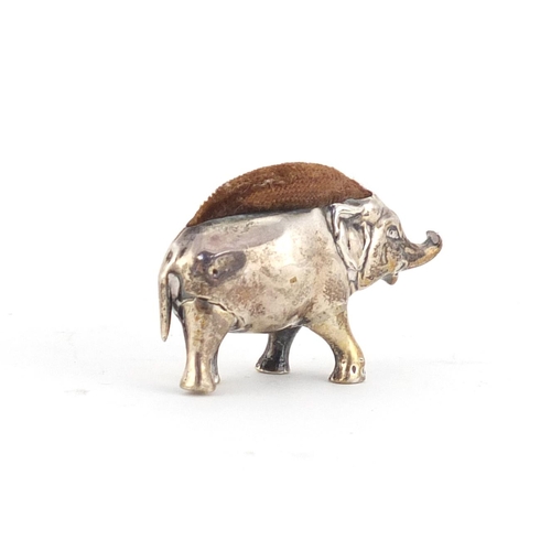 781 - Edwardian novelty silver pin cushion in the form of an elephant, indistinct makers mark, Birmingham ... 