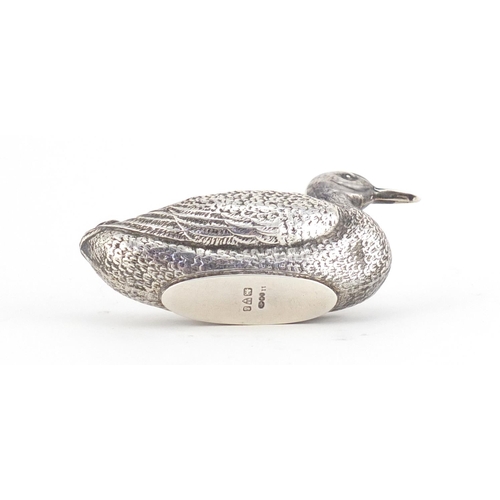 745 - Novelty silver pin cushion in the form of a duck, by Sampson Mordan & Co Ltd, Chester 1904, 8.5cm in... 