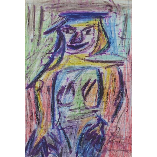 2278 - Manner of William De Kooning - Abstract composition, surreal figure, crayon and chalk on paper, moun... 