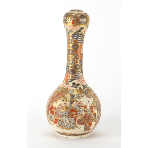 454 - Japanese Satsuma pottery vase, hand painted with figures and flowers, 31cm high