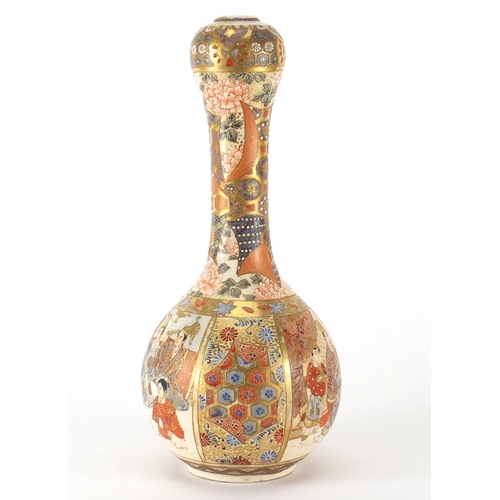 454 - Japanese Satsuma pottery vase, hand painted with figures and flowers, 31cm high