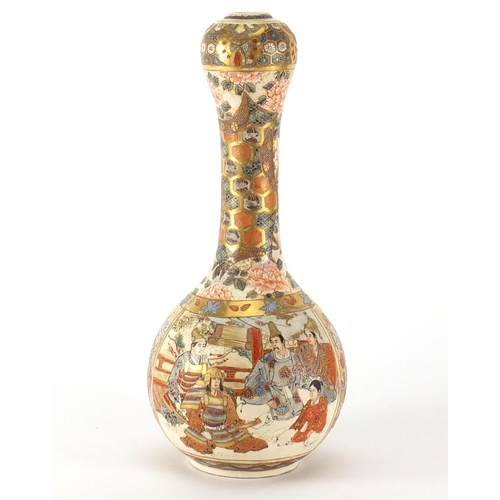 454 - Japanese Satsuma pottery vase, hand painted with figures and flowers, 31cm high