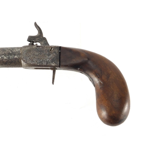 324 - Antique percussion cap pistol engraved with flowers, 20.5cm in length