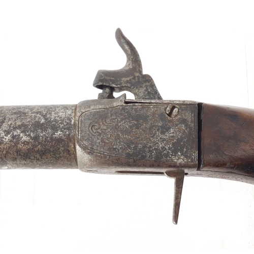 324 - Antique percussion cap pistol engraved with flowers, 20.5cm in length