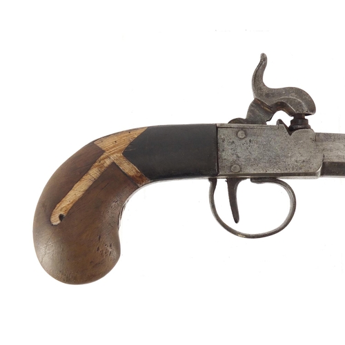 327 - Antique Percussion cap pistol with octagonal barrel, 17.5cm in length