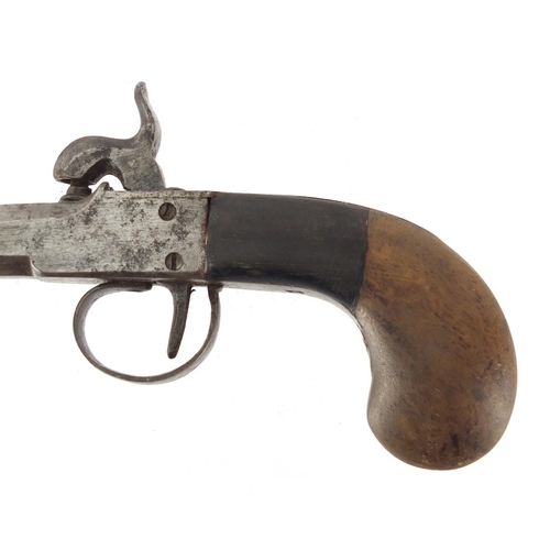 327 - Antique Percussion cap pistol with octagonal barrel, 17.5cm in length