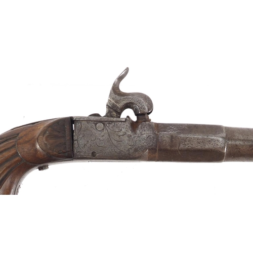 325 - Antique percussion cap pistol, engraved with flowers, 18cm in length