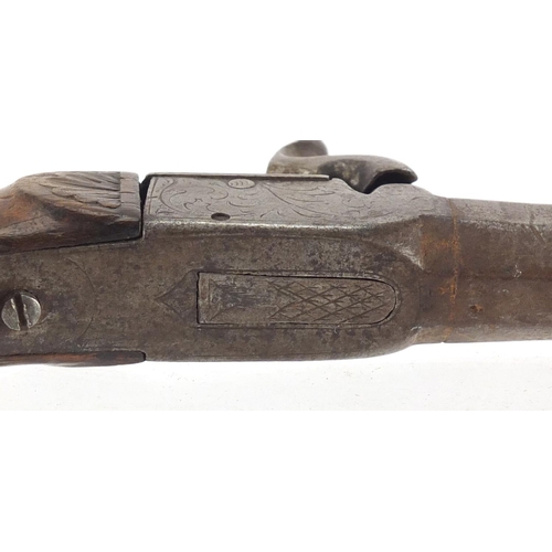 325 - Antique percussion cap pistol, engraved with flowers, 18cm in length