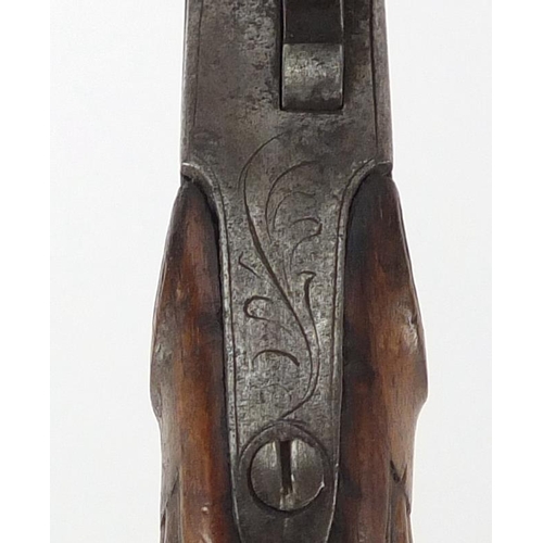 325 - Antique percussion cap pistol, engraved with flowers, 18cm in length