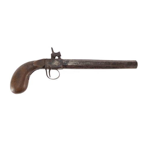 323 - Antique percussion cap pistol with octagonal barrel, 31.5cm in length