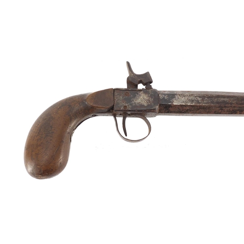 323 - Antique percussion cap pistol with octagonal barrel, 31.5cm in length