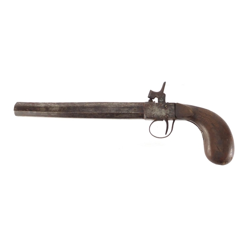 323 - Antique percussion cap pistol with octagonal barrel, 31.5cm in length