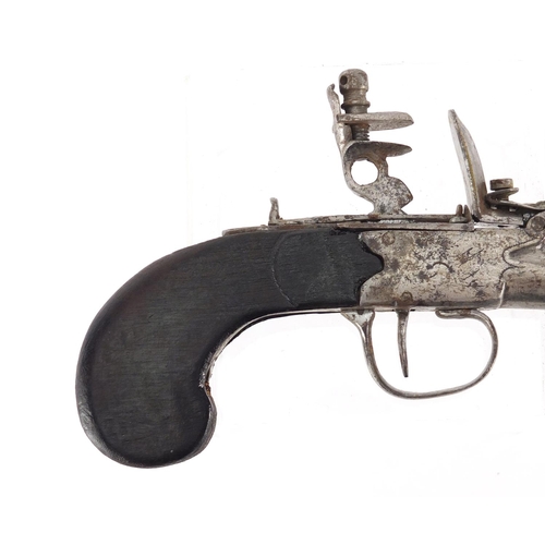 326 - Antique flintlock pistol, with engraved steel plate, 16.5cm in length