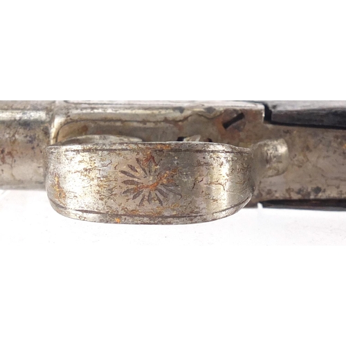 326 - Antique flintlock pistol, with engraved steel plate, 16.5cm in length