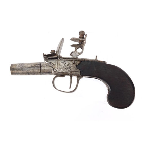 326 - Antique flintlock pistol, with engraved steel plate, 16.5cm in length