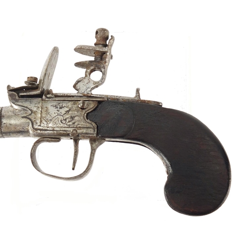 326 - Antique flintlock pistol, with engraved steel plate, 16.5cm in length