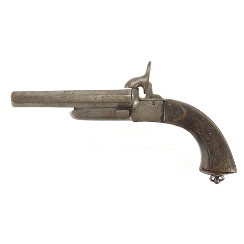 322 - Antique double barrel percussion cap pistol, 26cm in length