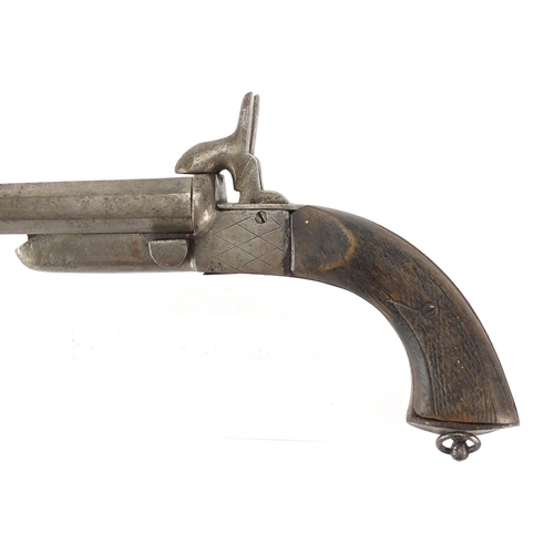 322 - Antique double barrel percussion cap pistol, 26cm in length