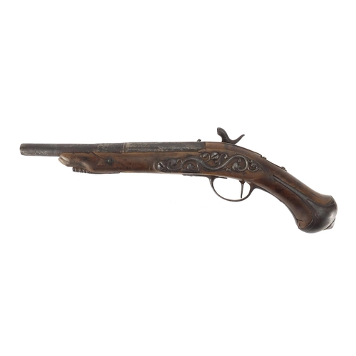 321 - Antique walnut percussion cap pistol, 39cm in length