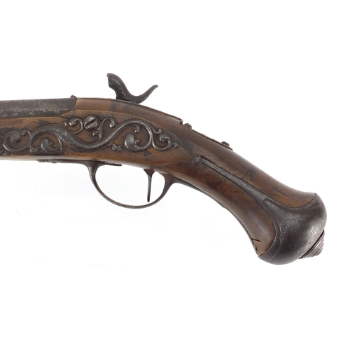 321 - Antique walnut percussion cap pistol, 39cm in length