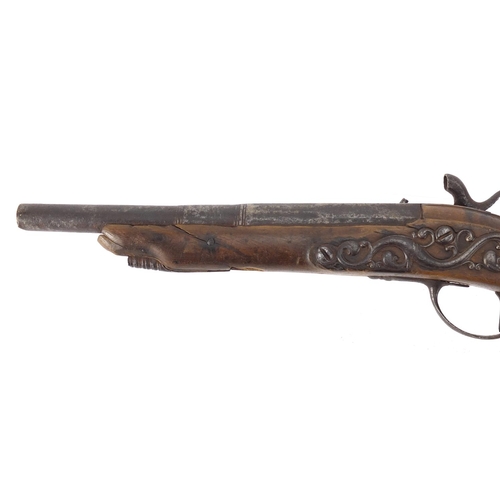 321 - Antique walnut percussion cap pistol, 39cm in length