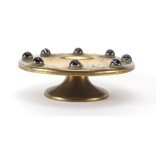 34 - Victorian Islamic design gilt brass sweetmeat dish with agate cabochons, 20.5cm in diameter