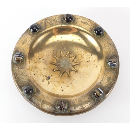 34 - Victorian Islamic design gilt brass sweetmeat dish with agate cabochons, 20.5cm in diameter