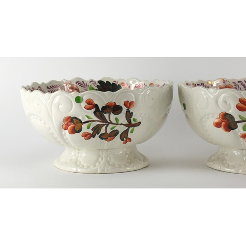 617 - Pair of 19th century Gaudy Welsh punch bowls, hand painted with flowers, each 29cm in diameter