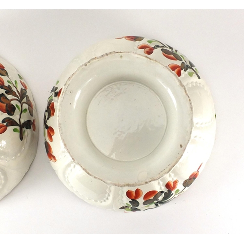617 - Pair of 19th century Gaudy Welsh punch bowls, hand painted with flowers, each 29cm in diameter