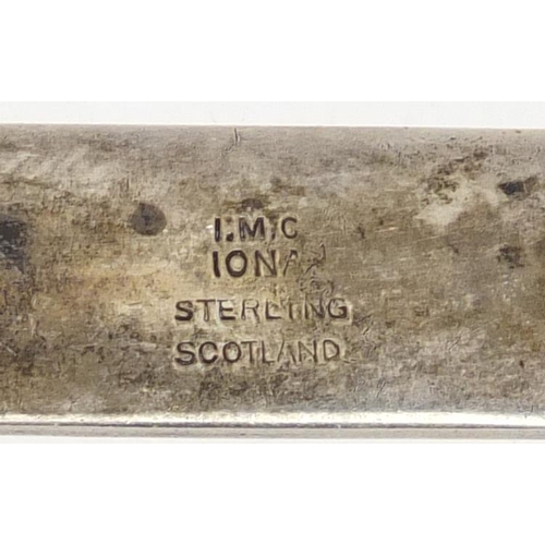 740 - Scottish sterling silver Iona bar brooch depicting griffins, 7cm long, 18.8g