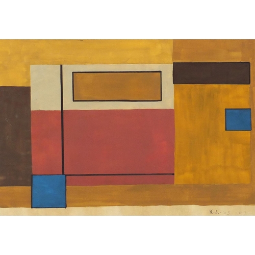 1261 - Abstract composition, geometric shapes, gouache on paper, bearing a monogram KL, framed, 44cm x 31cm