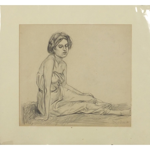 1291 - Portrait of a young female, pencil on paper, bearing a signature Despia, mounted unframed, 35.5cm x ... 