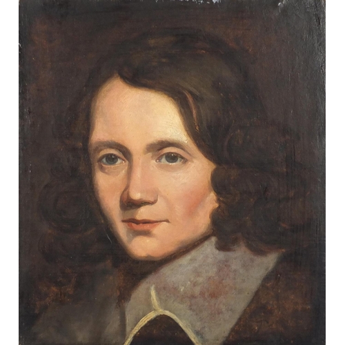 1025 - Head and shoulders portrait of a young man, early 19th century oil on canvas, bearing an indistinct ... 
