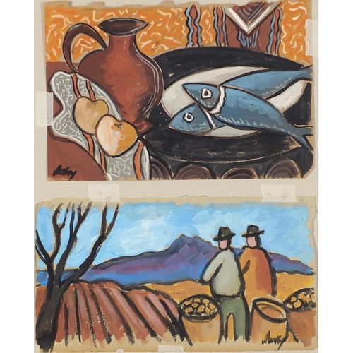 1277 - Farmers and still life, two Irish school gouaches on paper, each bearing a signature Markey, mounted... 