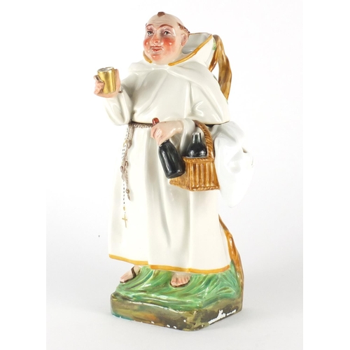 632 - Novelty 19th century continental porcelain monk box and cover, 31.5cm high