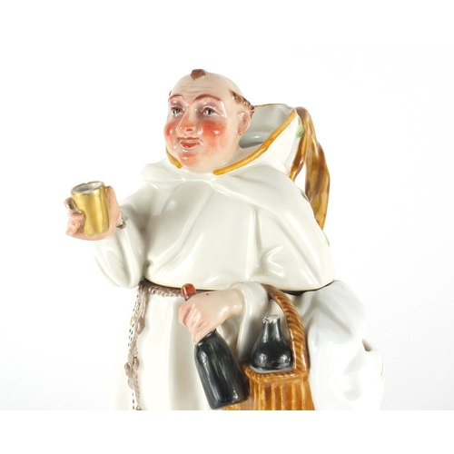 632 - Novelty 19th century continental porcelain monk box and cover, 31.5cm high