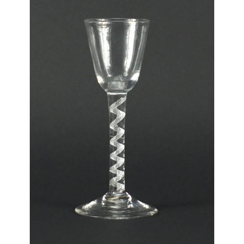 654 - Antique wine glass with air twist stem, 15.5cm high