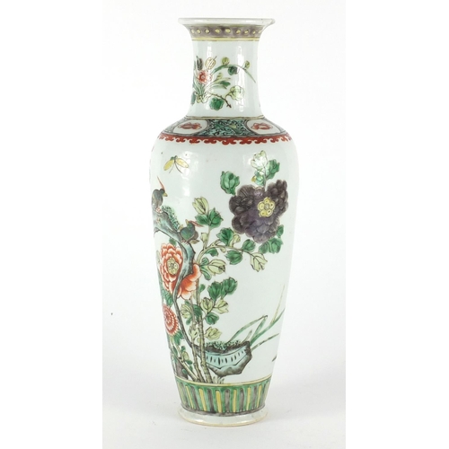 386 - Chinese porcelain vase, hand painted in the famille verte palette with birds of paradise and insects... 