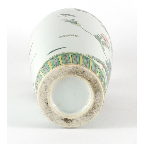 386 - Chinese porcelain vase, hand painted in the famille verte palette with birds of paradise and insects... 