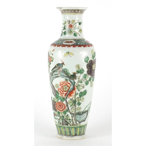 386 - Chinese porcelain vase, hand painted in the famille verte palette with birds of paradise and insects... 