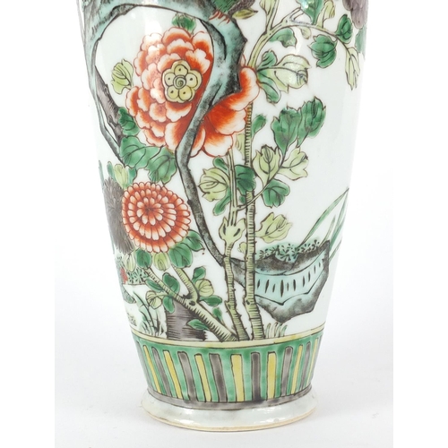 386 - Chinese porcelain vase, hand painted in the famille verte palette with birds of paradise and insects... 