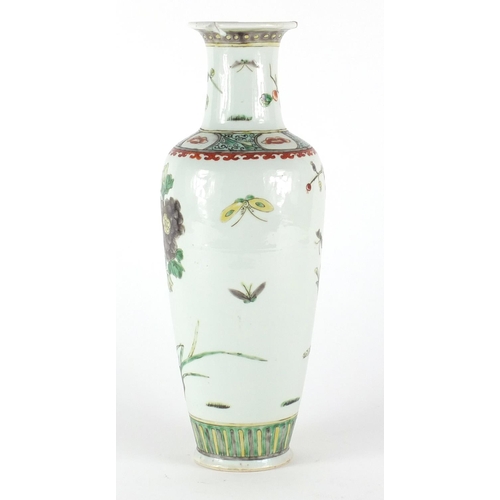 386 - Chinese porcelain vase, hand painted in the famille verte palette with birds of paradise and insects... 